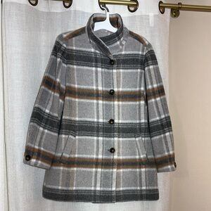 Chico's Gray Plaid Pea Coat